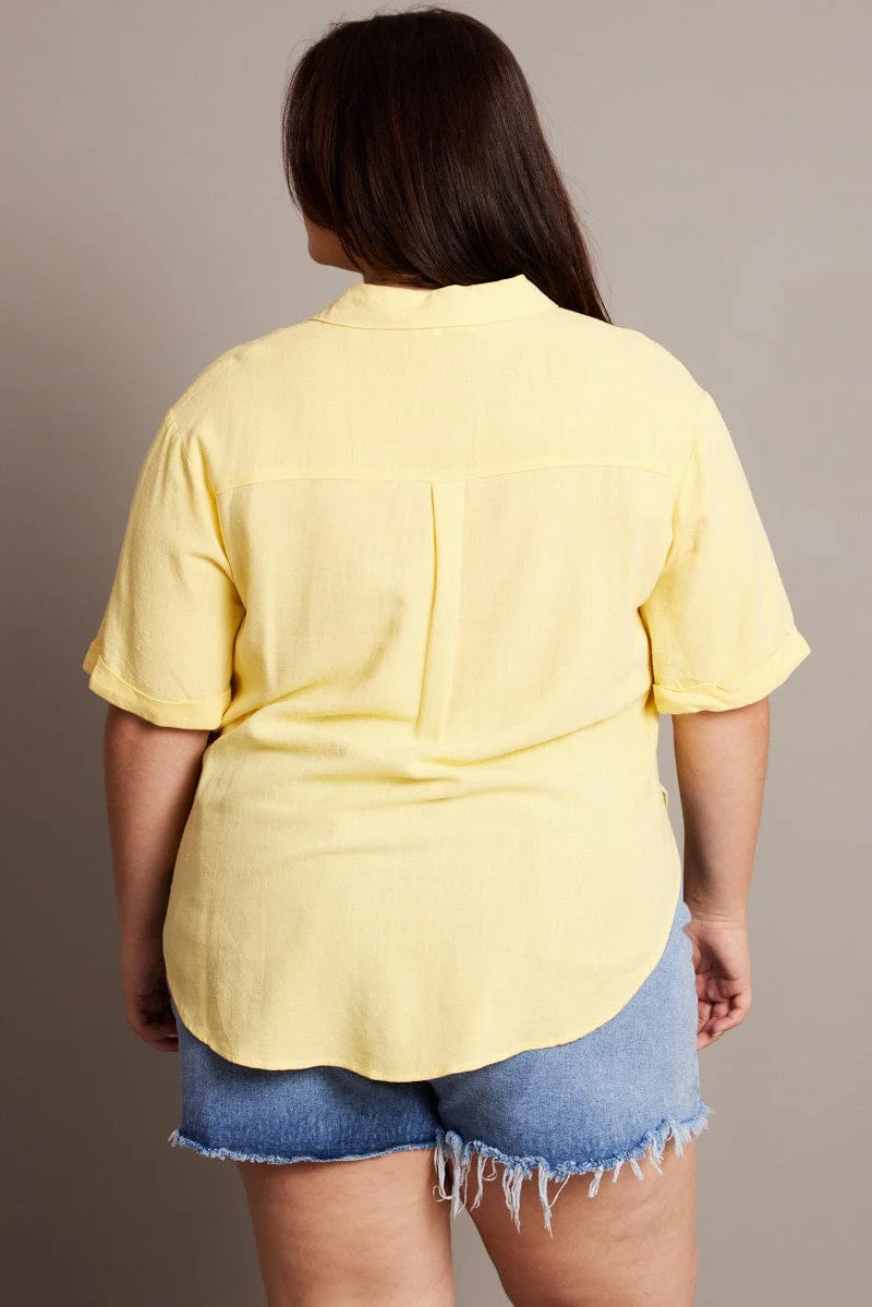 Yellow Relaxed Shirt Short Sleeve Linen Blend - Image 5