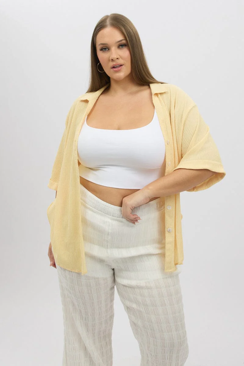 Yellow Relaxed Shirt Short Sleeve Textured