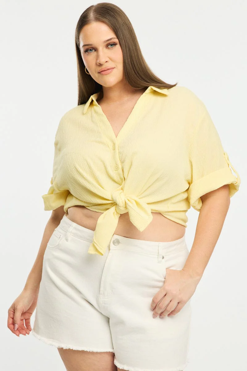 Yellow Relaxed Shirt Short Sleeve Textured