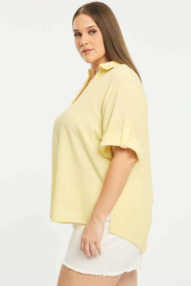 Yellow Relaxed Shirt Short Sleeve Textured - Image 3