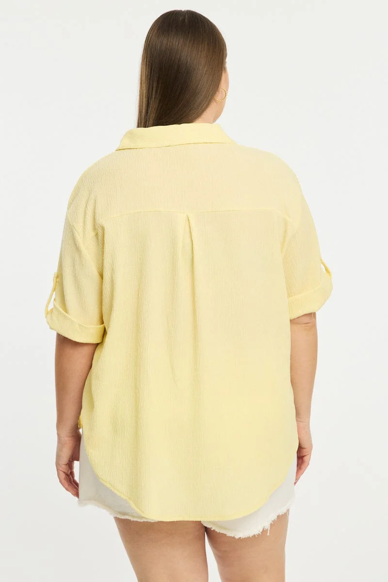 Yellow Relaxed Shirt Short Sleeve Textured - Image 4