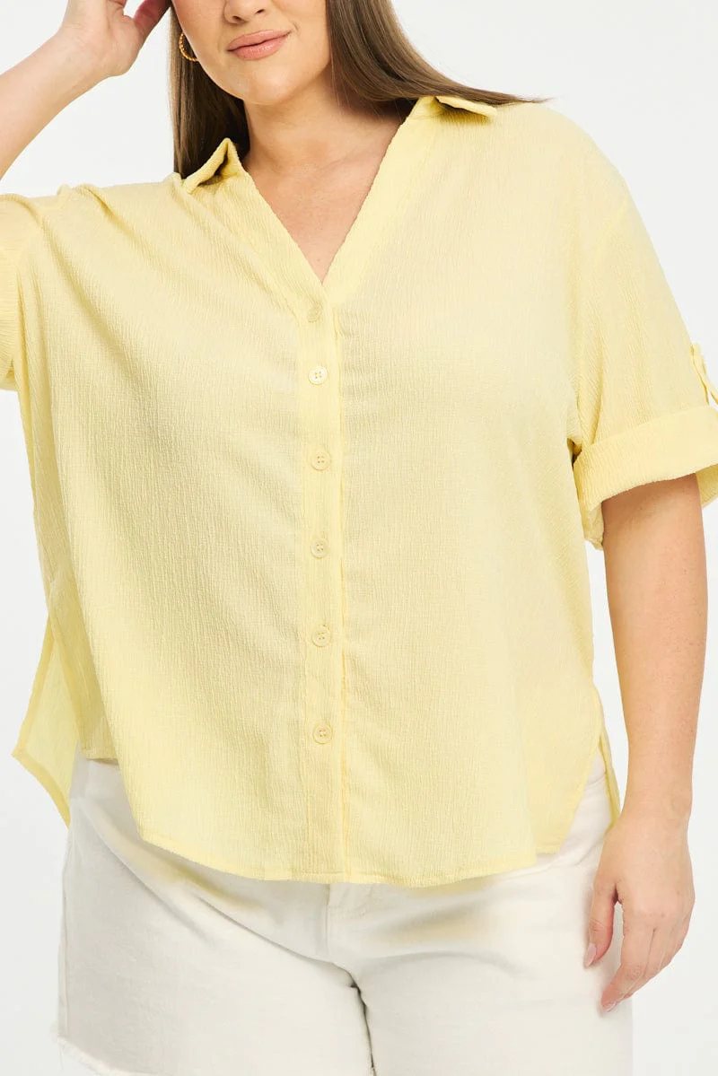 Yellow Relaxed Shirt Short Sleeve Textured - Image 5