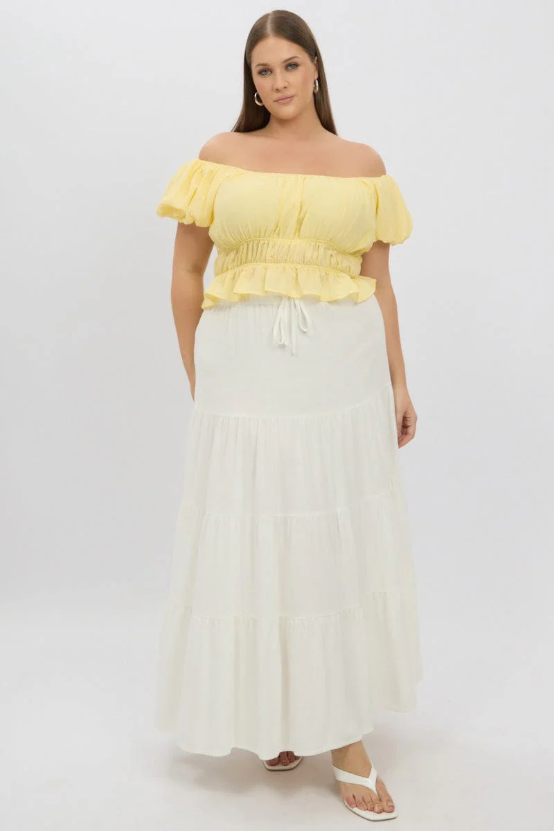 Yellow Ruffle Crop Top Puff Sleeve - Image 2