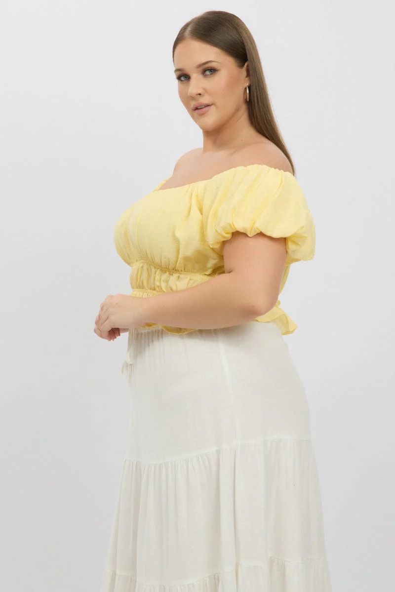 Yellow Ruffle Crop Top Puff Sleeve - Image 4