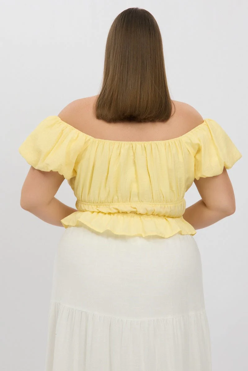 Yellow Ruffle Crop Top Puff Sleeve - Image 5