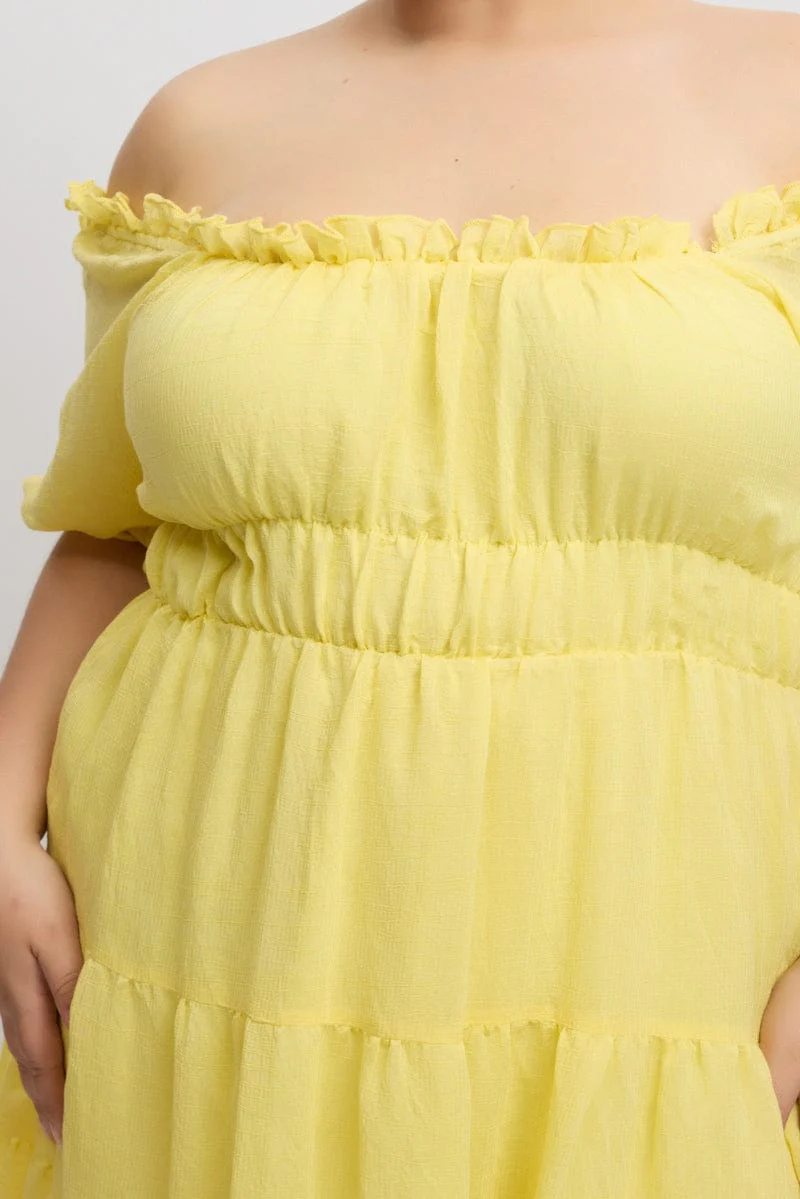 Yellow Scoop Neck Gather Waist Minidress - Image 6