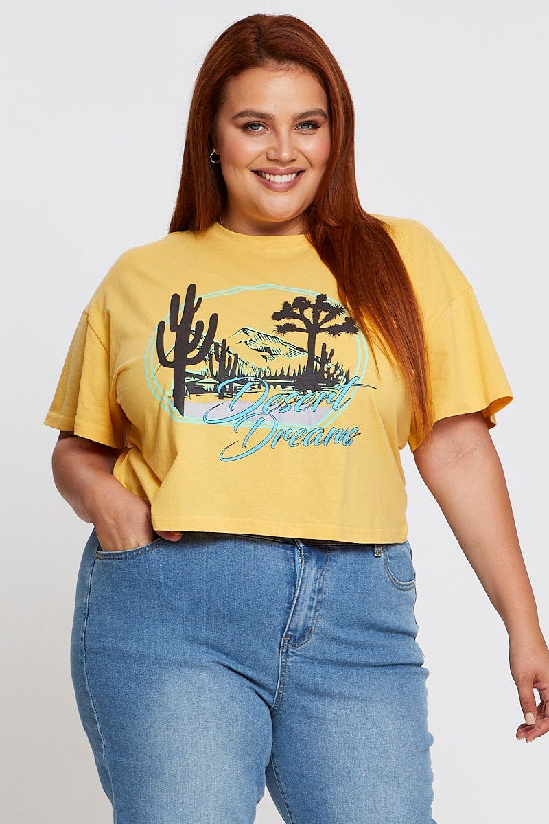 Yellow Short Sleeve Desert Dreams Semi Crop T-shirt
