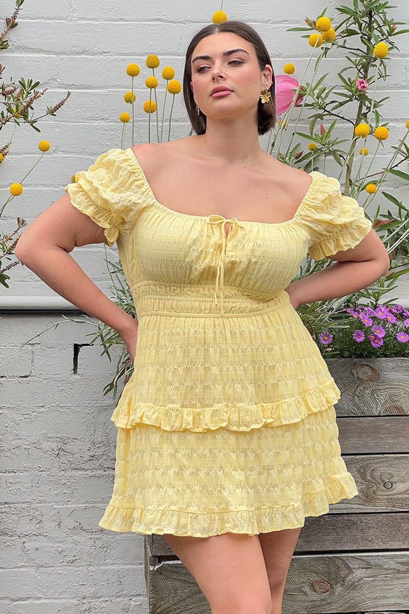 Yellow Skater Dress Short Sleeve