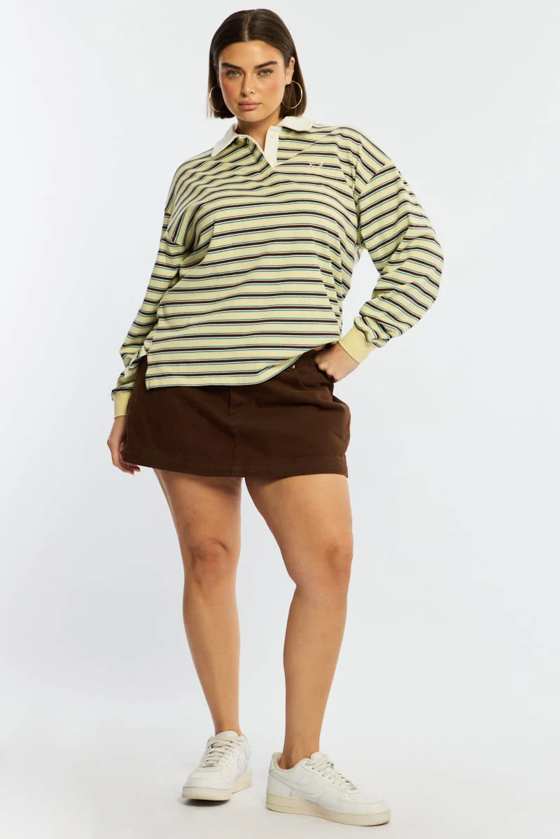 Yellow Stripe Polo Top Long Sleeve - Image 3