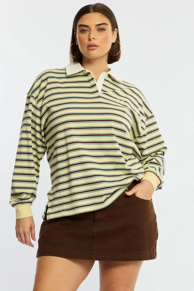 Yellow Stripe Polo Top Long Sleeve - Image 4