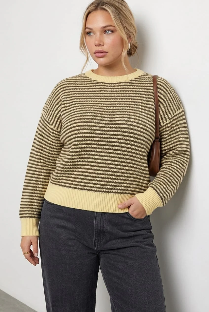 Yellow Stripe Stripe Knit Top Long Sleeve