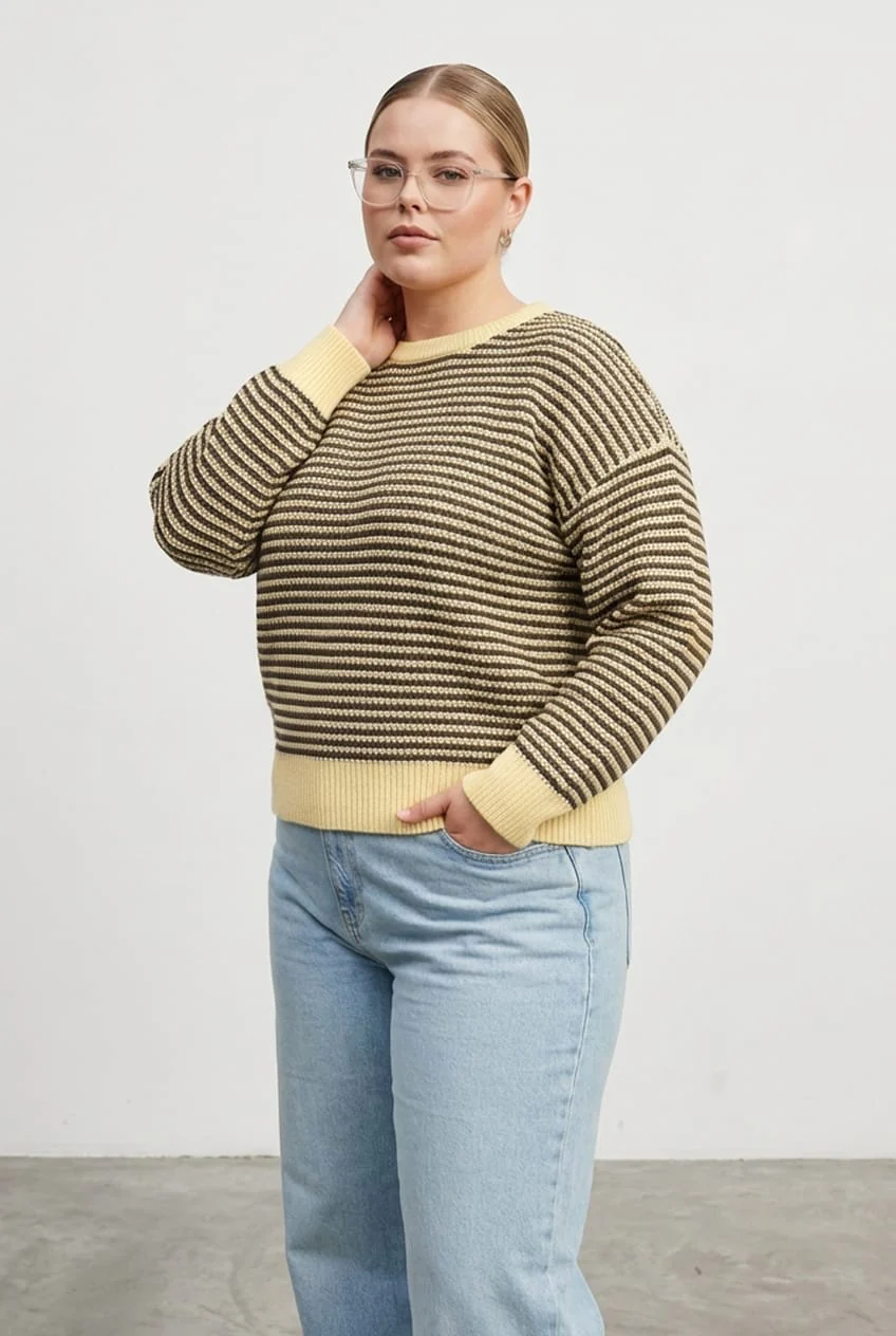 Yellow Stripe Stripe Knit Top Long Sleeve - Image 2