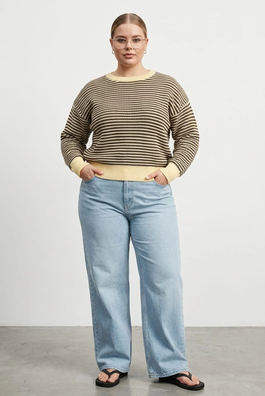 Yellow Stripe Stripe Knit Top Long Sleeve - Image 3