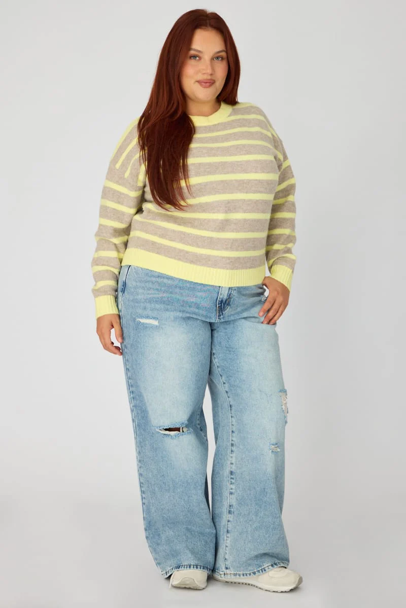 Yellow Stripe Striped Knitted Jumper - Image 2