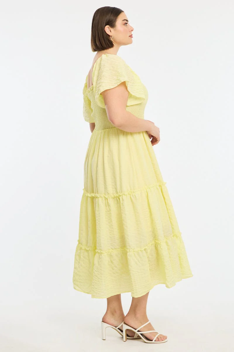 Yellow Textured Maxi Dress Short Sleeve - Image 3