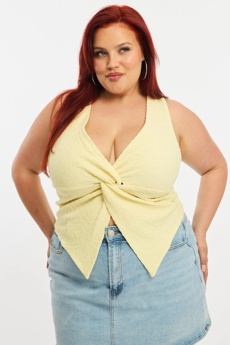 Yellow Textured Top Sleeveless