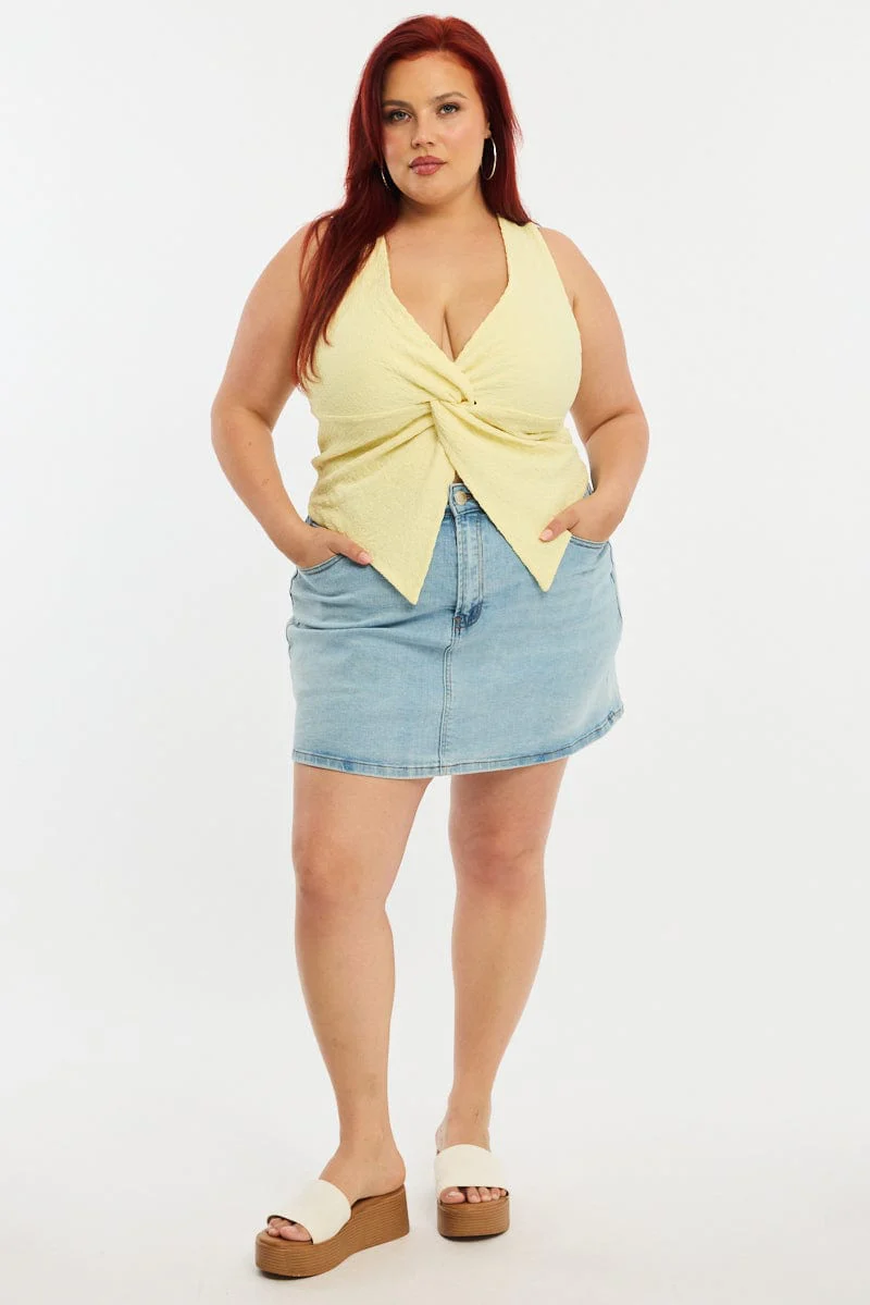 Yellow Textured Top Sleeveless - Image 2