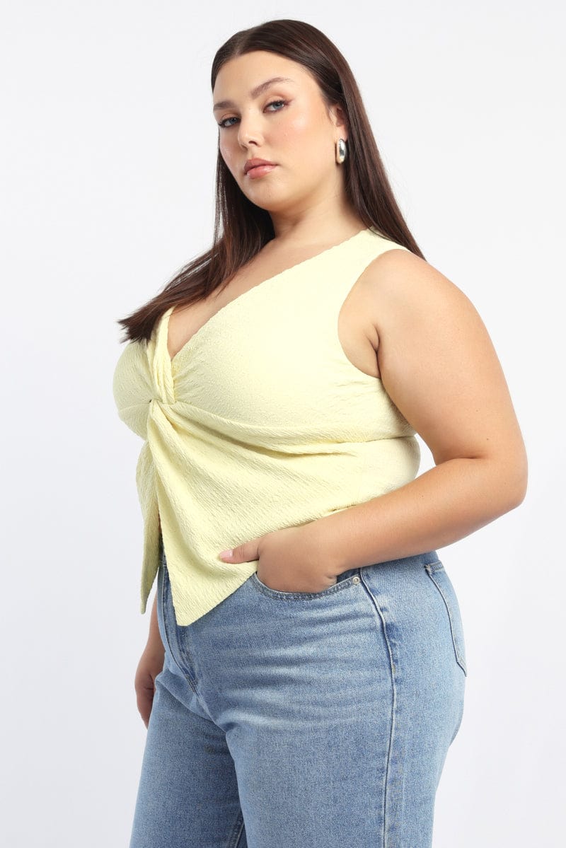 Yellow Textured Top Twist Sleeveless - Image 3