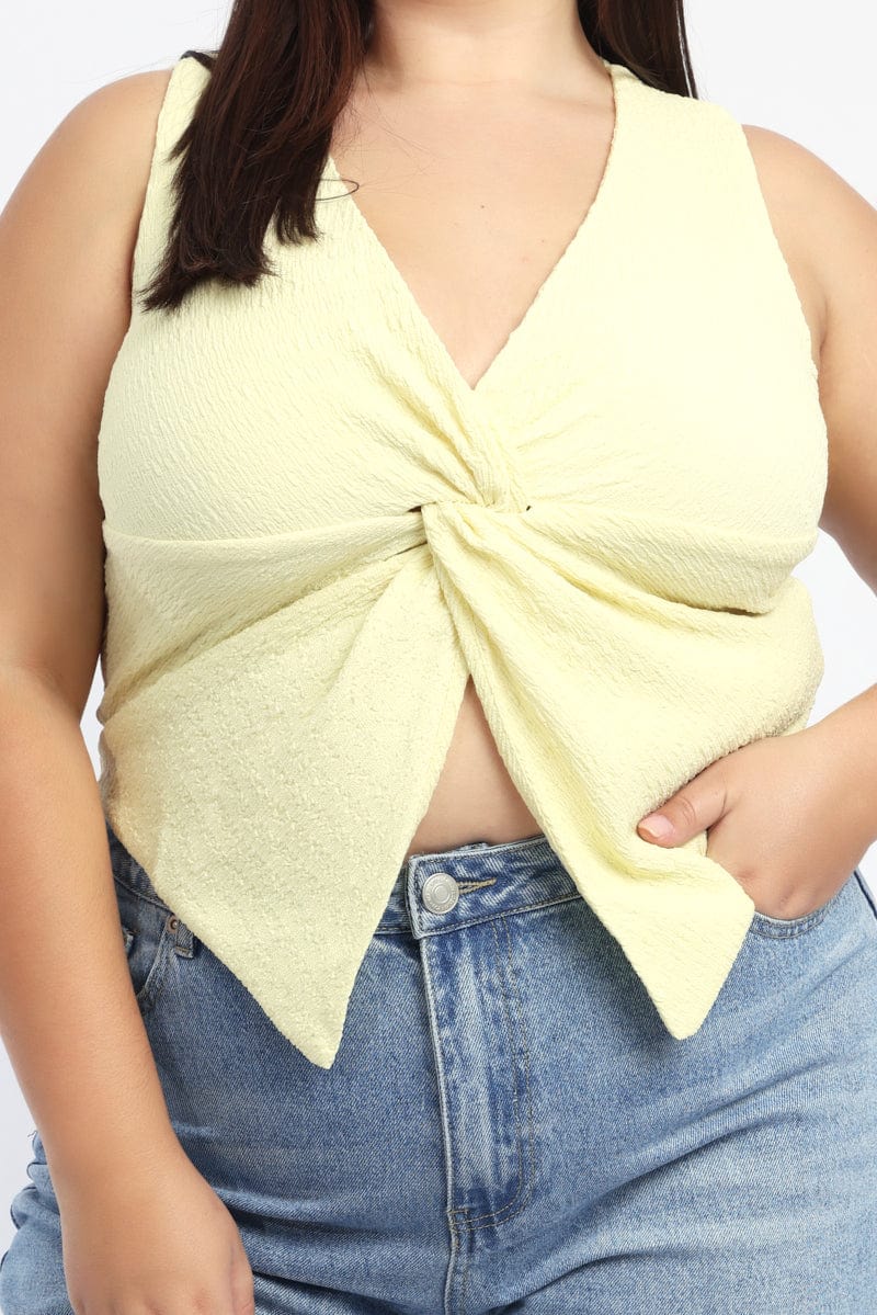 Yellow Textured Top Twist Sleeveless - Image 5