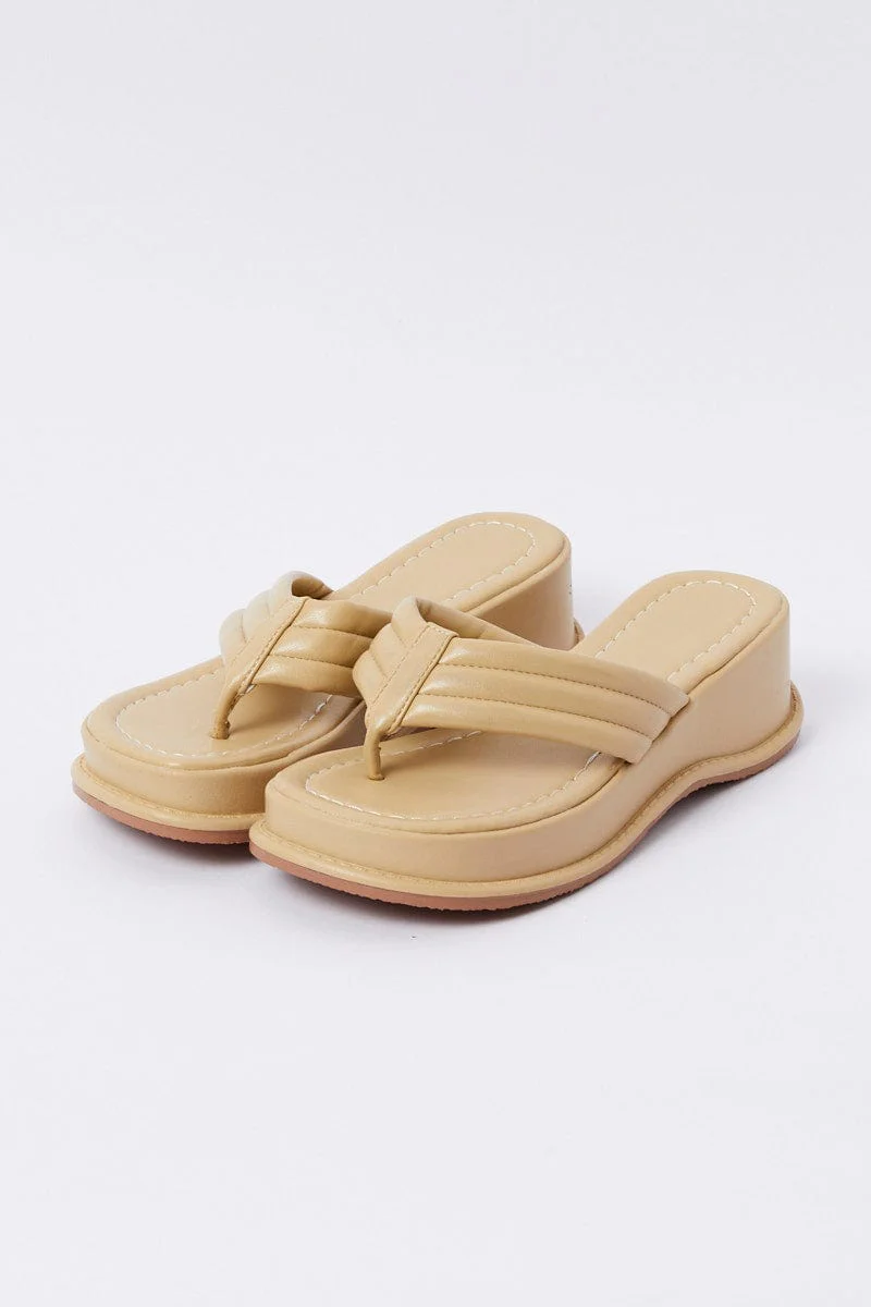 Yellow Toe Post Wedge Thong Sandals