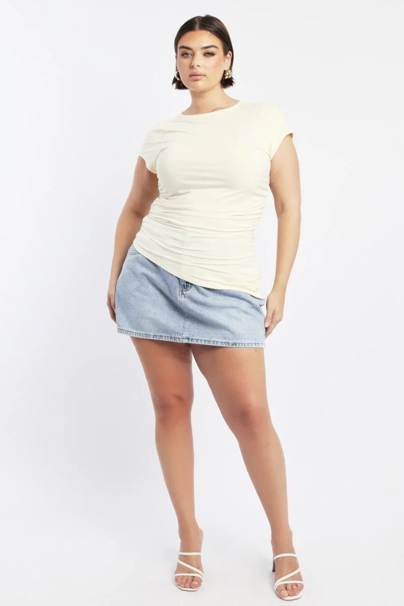 Yellow Top Short Sleeve Asymmertic Hem - Image 2