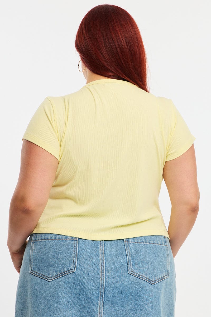 Yellow Top Short Sleeve Button Front Rib - Image 4