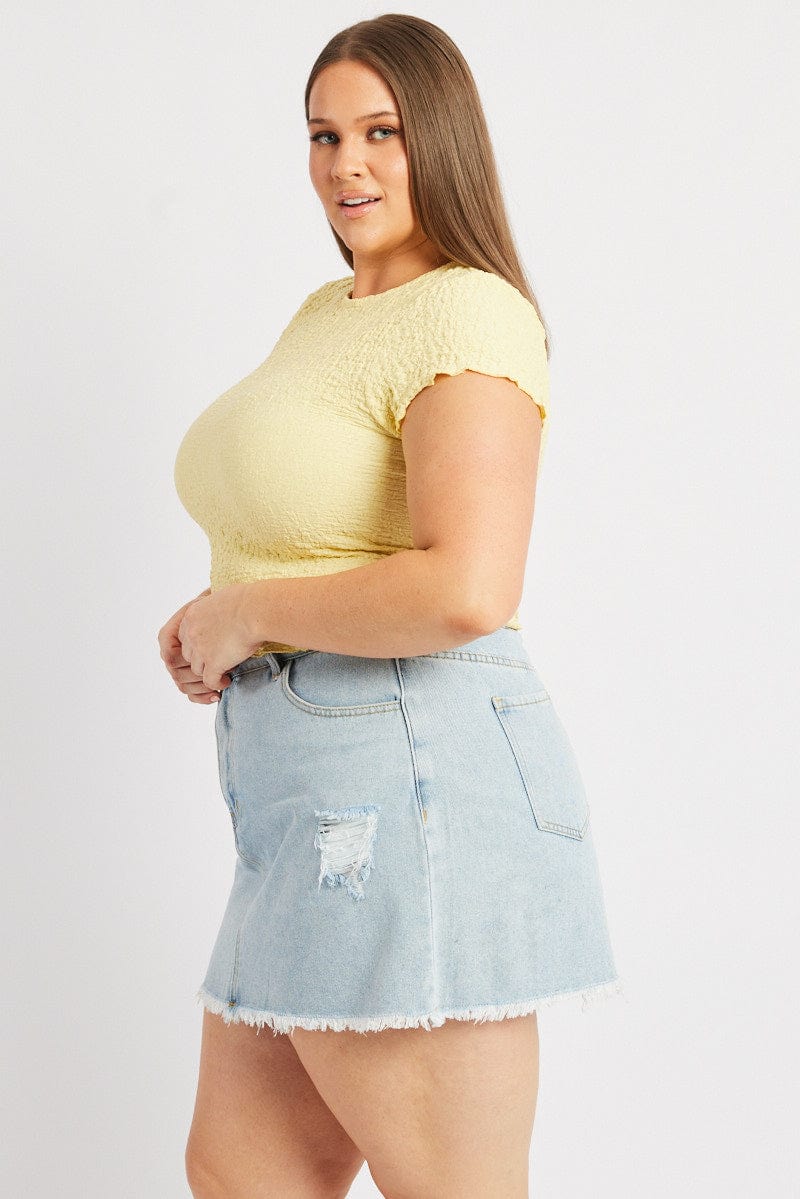 Yellow Top Textured Short Sleeve Crew Neck - Image 4