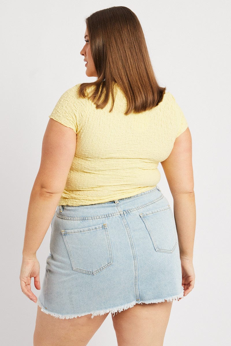 Yellow Top Textured Short Sleeve Crew Neck - Image 5