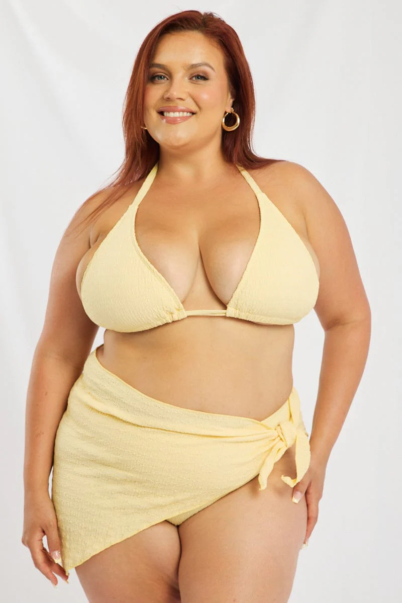 Yellow Triangle Bikini Set With Sarong