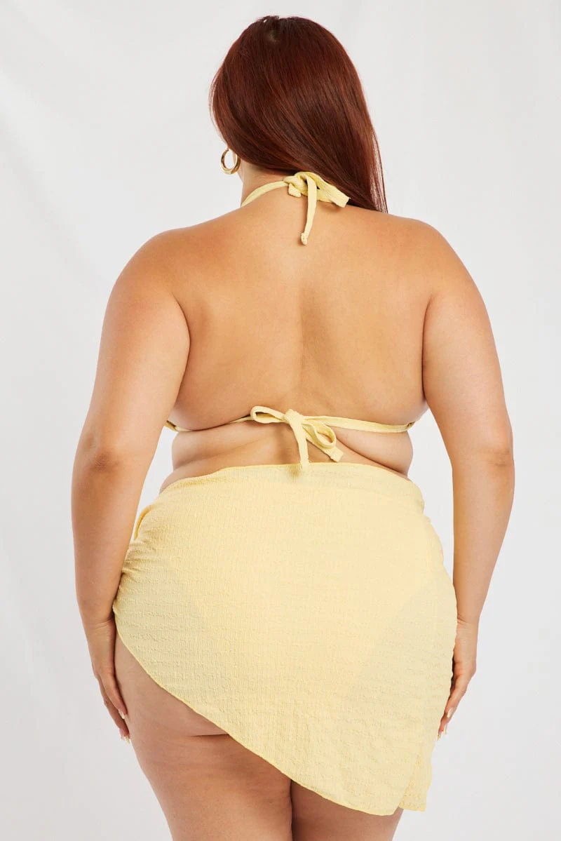 Yellow Triangle Bikini Set With Sarong - Image 5